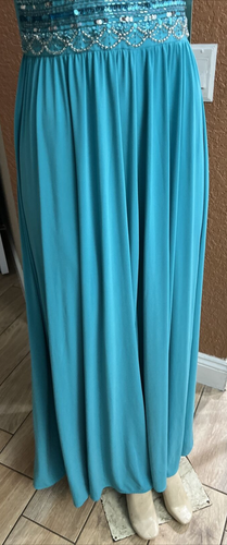 R&M Richards Maxi Dress Size 6 TEAL Sleeveless Padded Bra Sequin SLIT NWTS 1c2 - Picture 5 of 14