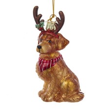 Noble Gems  Golden Retriever With Antlers Glass Ornament NB1261GO w