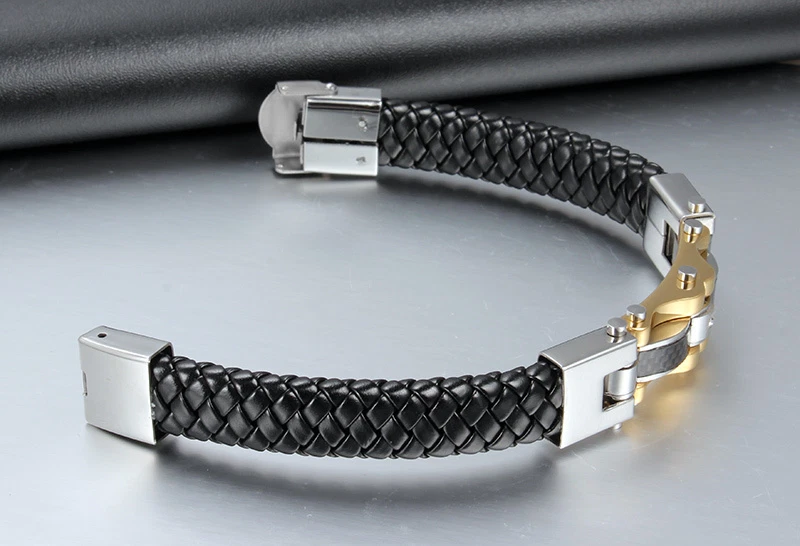 Men s Fashion Gifts Genuine Leather 316L Stainless Steel Bracelet