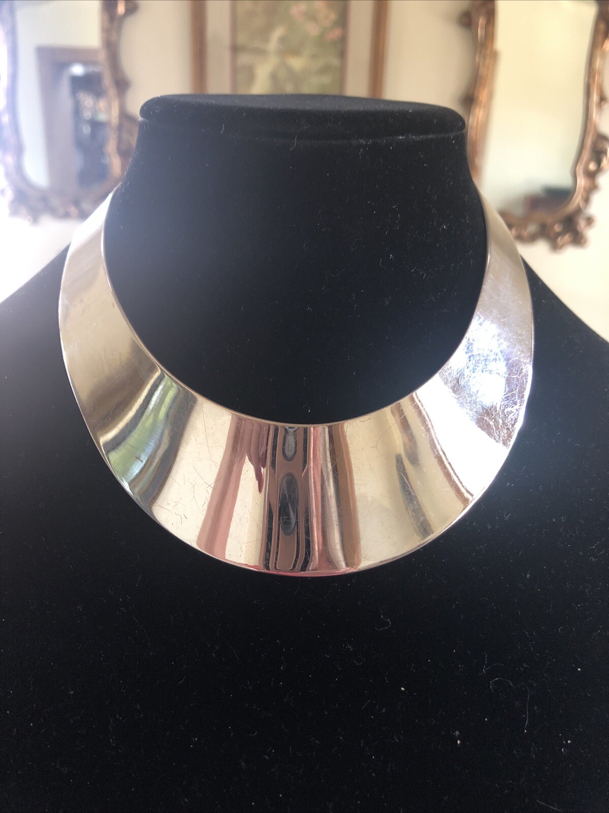 Wide Tapered Silvertone Collar Necklace 