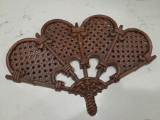 Vintage 1980 Burwood Rattan Bamboo Brown Resin Wall Hanging Fan BOHO