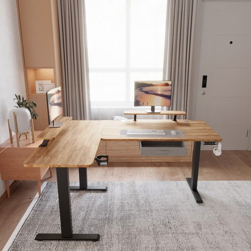 160cm L-Höhenverstellbarer Elektrischer Schreibtisch mit Laminatschublade Büro - Bild 70 von 80