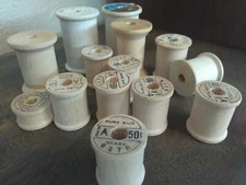 Vtg EMPTY WOODEN SPOOL thread lot 14 BELDING CORTICELLI sz 50 a COATS spools mix