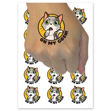 Oh My Gosh Shocked Surprised Cat Temporary Tattoo Water Resistant Fake Body Art