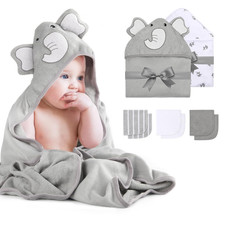 Momcozy Cute Elephant Hooded Baby Towel- 8 Piece Bath Essential, 2 X Towels and