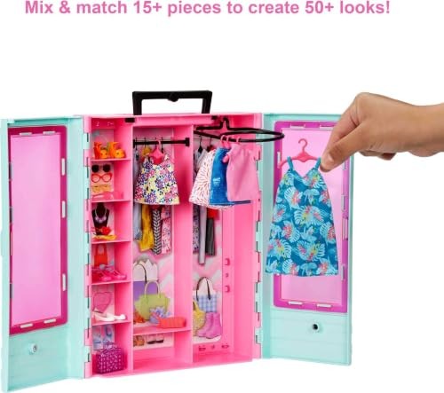Barbie Closet Playset with 3 Outfits, 3 Pairs of Shoes, 2 Purses, 3-8 MULTICOLOR