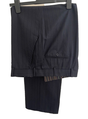 TED BAKER 100% SCHURWOLLE MARINEBLAU FEINE STREIFEN GERADES BEIN HOSE GR 36R
