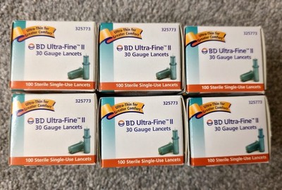 Lot of 6 Boxes 100 Single-Use BD Ultra-Fine II 30 Gauge Lancets NIB 325773 New