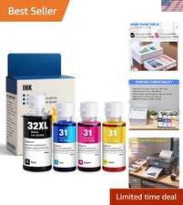 4-Pack Ink Refill Bottles for HP Smart Tank 7602, High Yield 9500 Pages