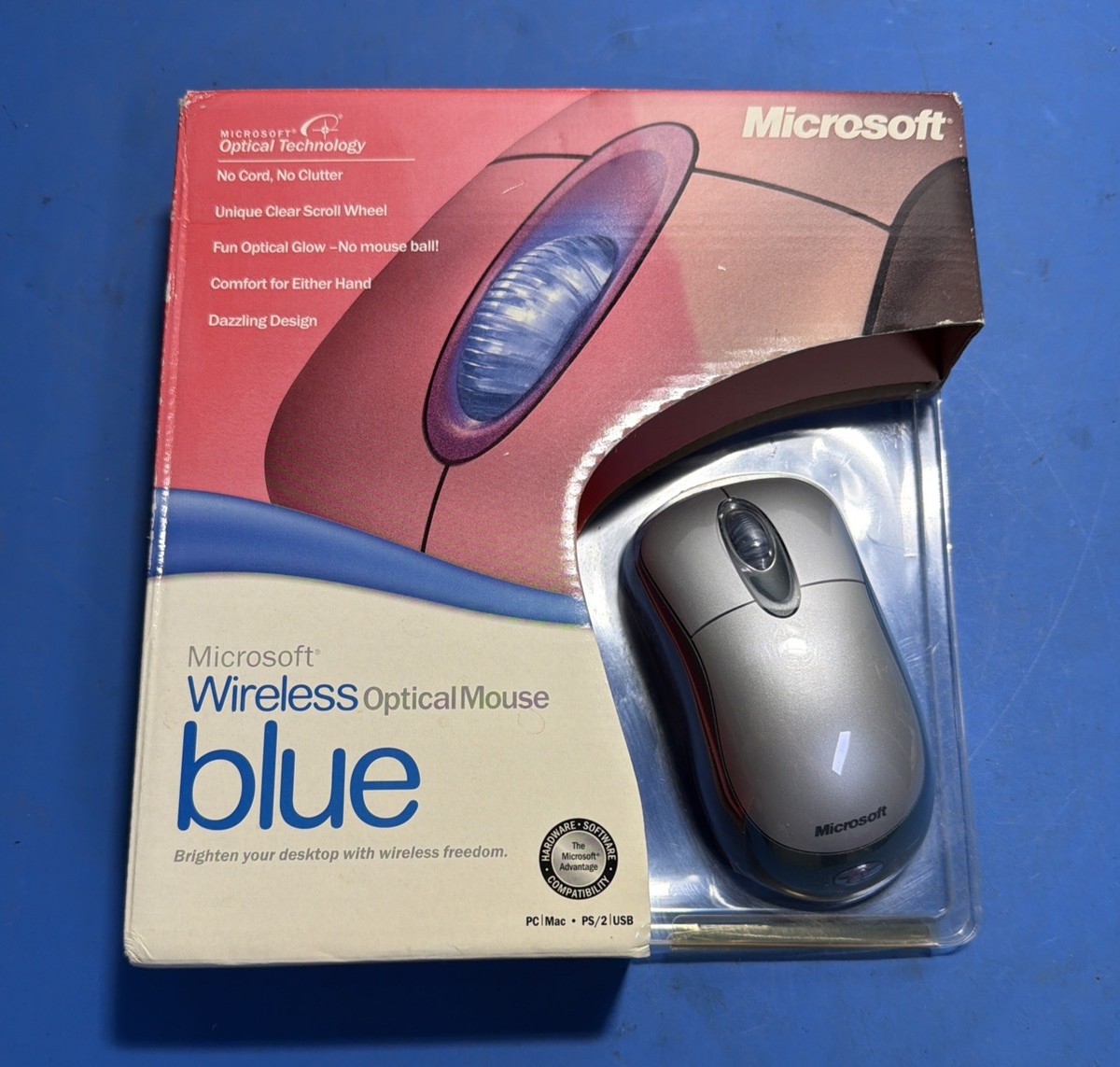 Microsoft Wireless Optical Mouse Blue X08-78550 USB PS/2 Windows