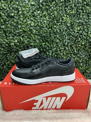 Men's Sz 5/ 6.5W - Nike Air Jordan 1 Low G Black Crocodile Golf