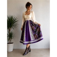Vintage Purple Floral Lace Patchwork Midi Skirt Cottagecore Prairie Fairycore