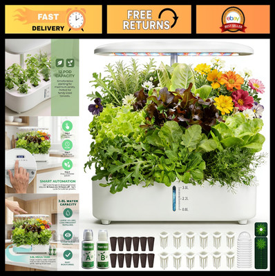 Indoor Hydroponics Growing System Kit, 12 Pods, LED Grow Light, Soil-Free Garden