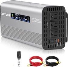 Pure Sine Wave Inverter 1500W 12V/24V Auto Detect to 110V Display USB-C Solar RV