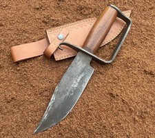 Custom Handmade Carbon Steel Wooden Handle D-Guard Hunting Survival Bowie Knife