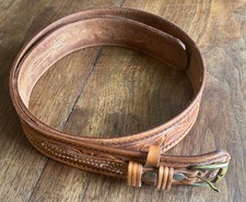 Vintage Looper Tooled Leather Belt 170 Size 42 Brown Western Leaf Pattern