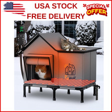 Heated Cat House for Outdoor Cats Insulated Weatherproof Shelter with Timer Temp