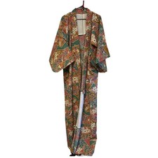 Handmade Japanese Kimono Vintage Long Open Front Colorful Floral XL 25X65