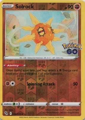 Solrock 039/078 Uncommon Pokemon GO Pokemon Reverse Holo Near Mint
