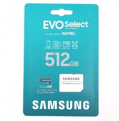 Samsung EVO Select 512 GB microSDXC Memory Card 160MB/s A2 V30 UHS-I w/ Adapter