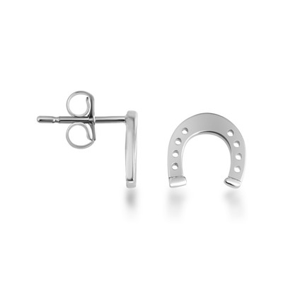 .925 Sterling Silver Lucky Horseshoe Stud Earrings