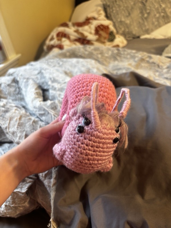 Handmade Crocheted Pink Stuffed Dragon Animal Plush Toy