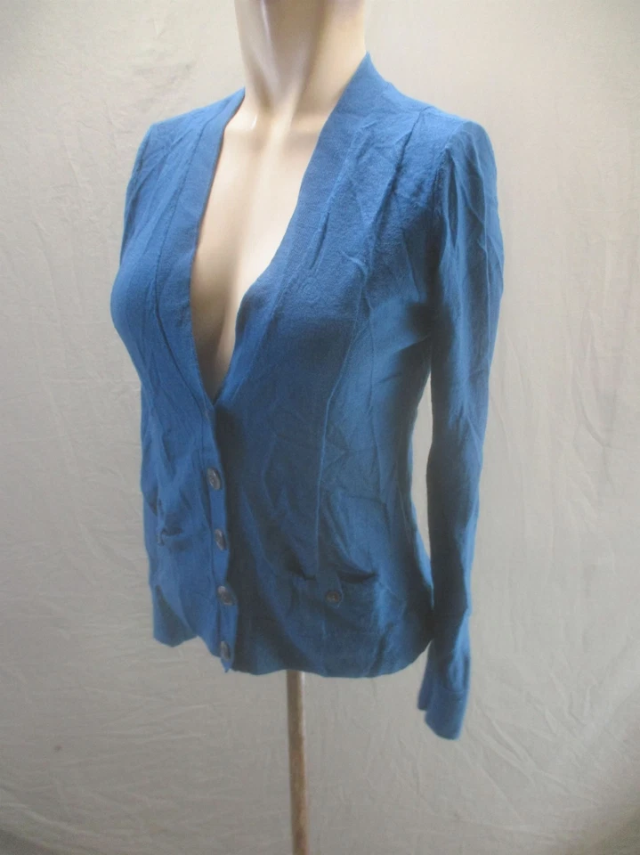 Cárdigan halógeno tejido con botones cuello en V 100 % lana merino azul marino talla M para mujer 187 Foto 3 de 4