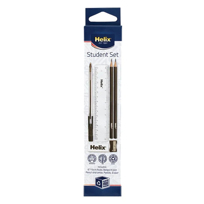 Helix Student Stationary Set, Pen Pencils Sharpener Ruler & Eraser Complete Set