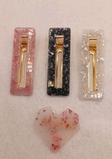 4 Piece Barrette/Clip Lot Acrylic Confetti Pink White Charcoal Colors