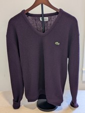 Men's Vintage Izod Lacoste V-Neck Pullover Sweater Purple L Made in USA