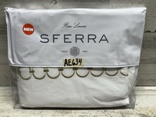 Sferra Catena Full Queen Sand / White Flat Sheet Embroidery Long Staple New