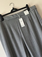 M&S Straight Leg High Rise Trousers Houndstooth Smart Pull On Plus Size 22 Reg