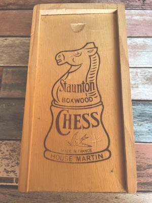 Vintage Staunton Buchsbaum komplett Schachspiel Holz Schiebebox Haus Martin