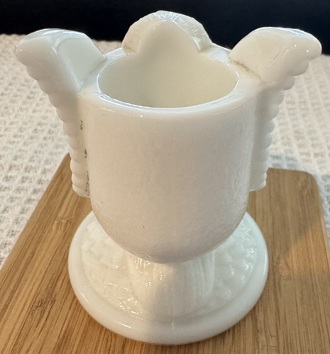 Porta stuzzicadenti vintage MCM Westmoreland opalescente bambino gufo bianco vetro latte - Foto 3 di 7