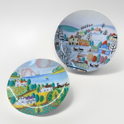 Vintage Our Own Import Countryside Porcelain Plate Decorative Collectible Set 2