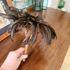 Vintage Ostrich Feather Feather Duster with Wooden Handle Red Band