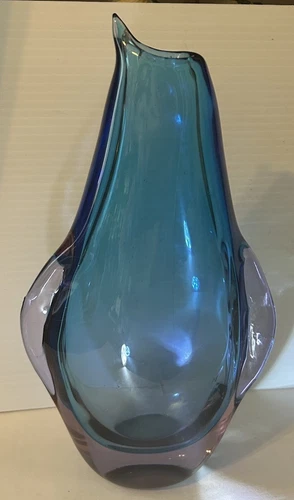 Beautiful Flavio Purple/Blue  Poli Penguin Large Sommerso Murano Glass Vase