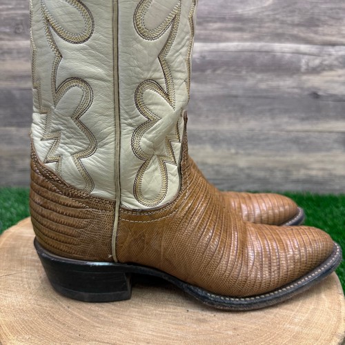 Tony Lama Women - Size 6.5B - Vintage Tan/Cream Lizard Cowboy Boots Style 01453 - Picture 5 of 12