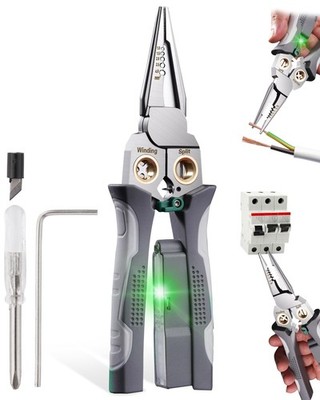 FAITIO 8 In 1 Wire Stripper, Stripping Tool with Voltage Tester, Gray 