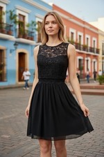I.N. San Francisco Black Lace Sequin Fit & Flare Dress Sleeveless Knee Size 5