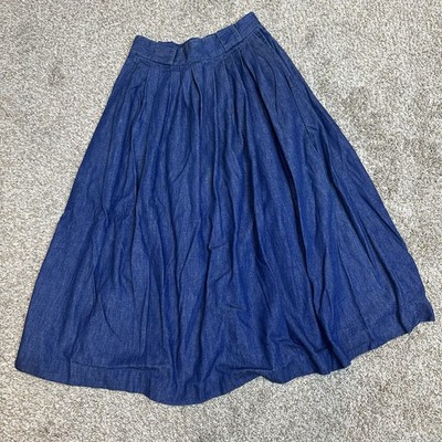Ralph Lauren Denim Skirt Women Size 8 Blue Pleated Made In USA