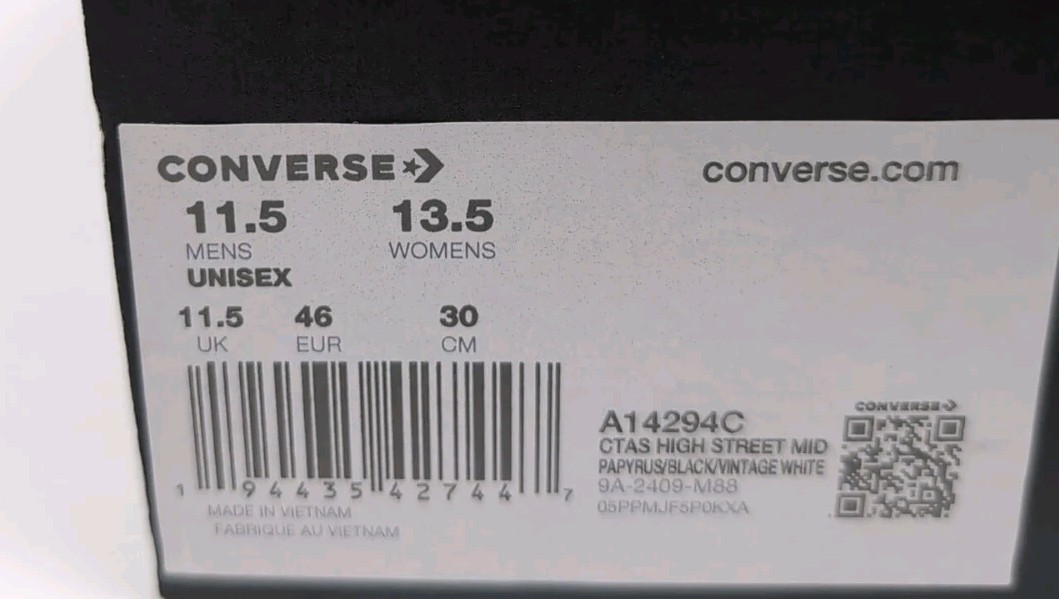 Men's Converse Sneakers 11.5 Chuck Taylor Black/Papyrus Mid Top CTAS High Street thumbnail 3