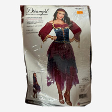 Dreamgirl Gypsy  Fortune Teller Velvet Lace-Up Dress Costume S Burgundy 10669