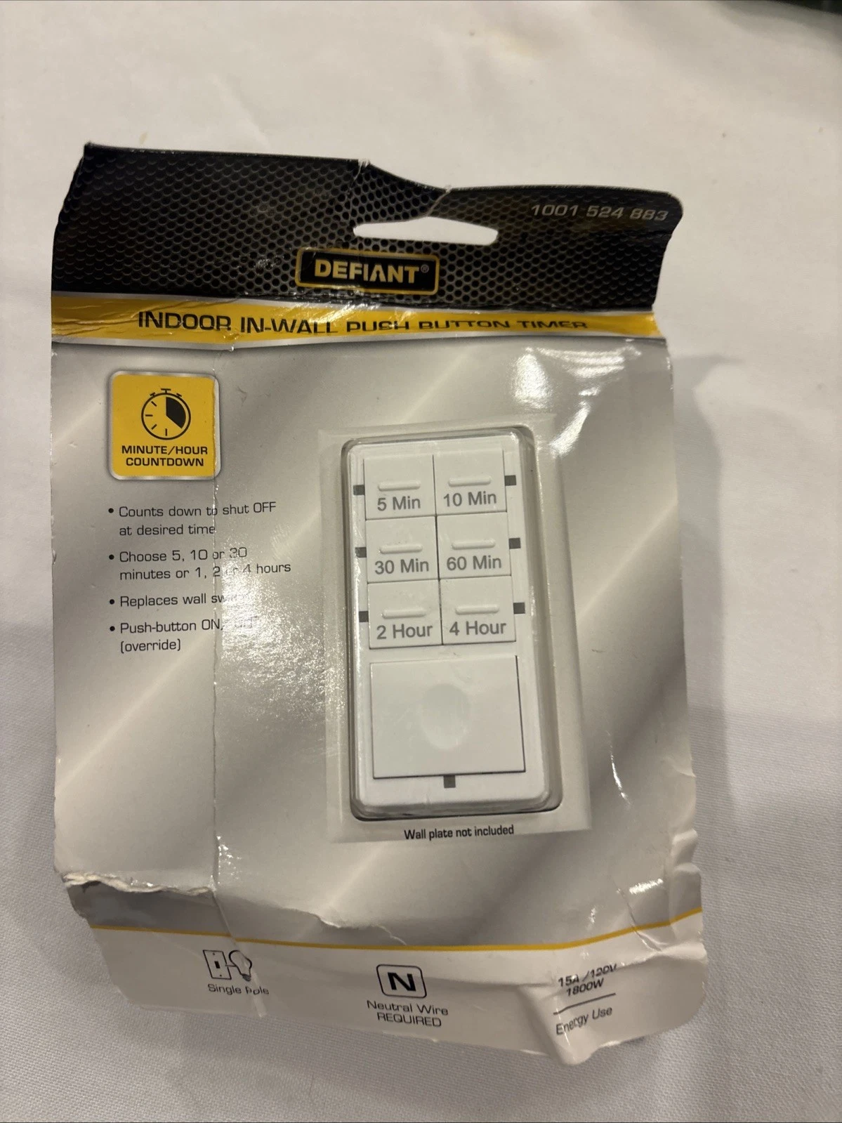 Defiant 15 Amp 4-Hour Countdown In-Wall Push Button Timer with Ground Terminal