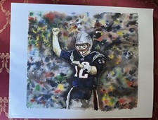 Tom Brady New England Patriots Watercolor Print Signed Jim Lagasse Pine Tree Art