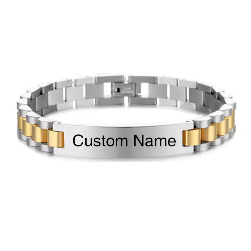 Pulsera con nombre grabada personalizada joyería alta calidad oro pulido plata negro Foto 3 de 4