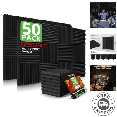 Eco-Friendly 50 Pack Sound Absorption Foam Panels - 2''x12'' for Homes & Offices