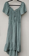 Rewind Green Hi-Low Dress Flutter Sleeve Cottagecore, Boho Size L Feminine 