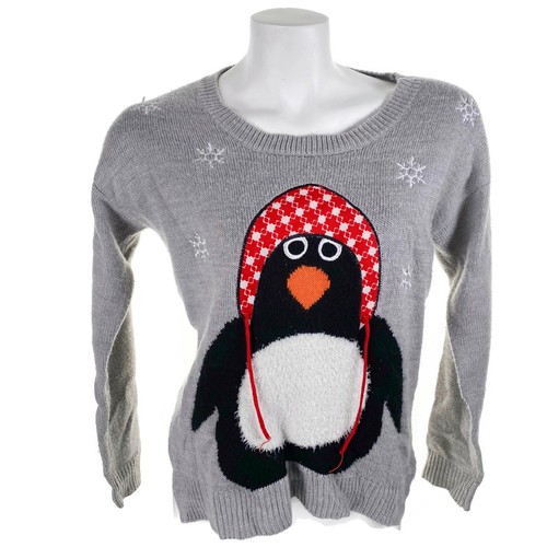 No Boundaries Pingüino Copos de Nieve Gris Punto Medio Suéter Navidad | eBay