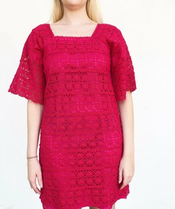 Mini Vestido Color de rosa caliente Boho 70s Crochet | eBay